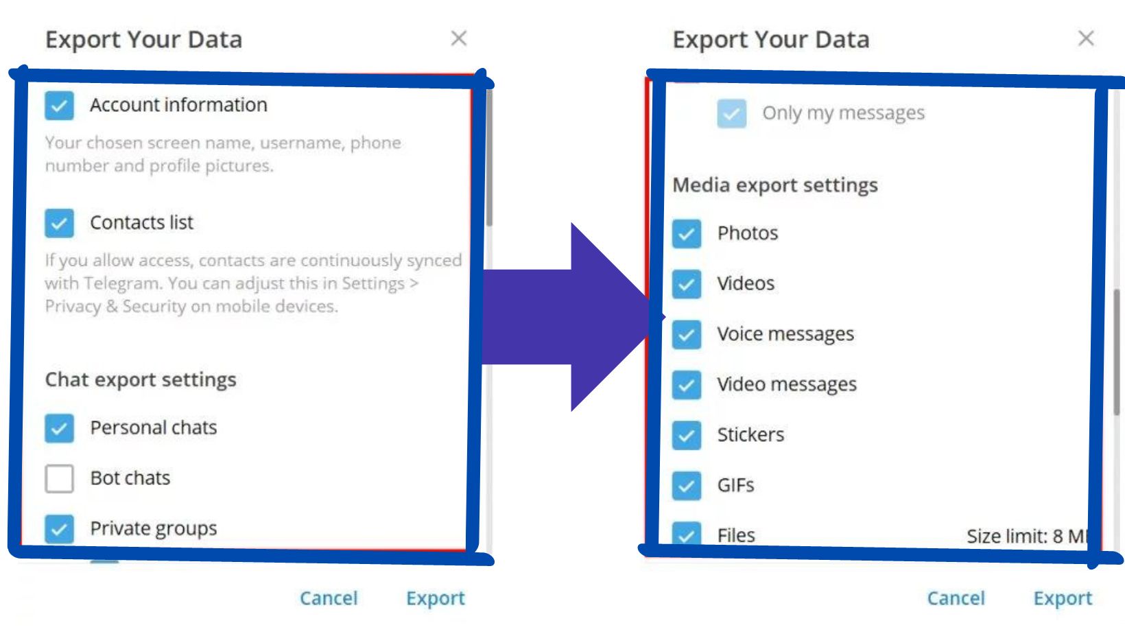 How to Export data on telegram