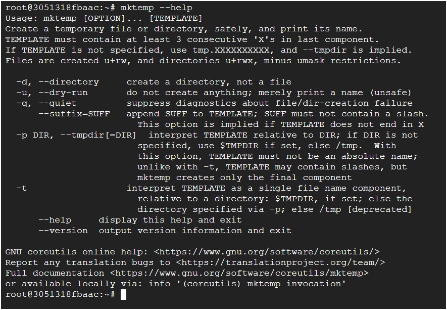 Linux terminal: mktemp help or manual